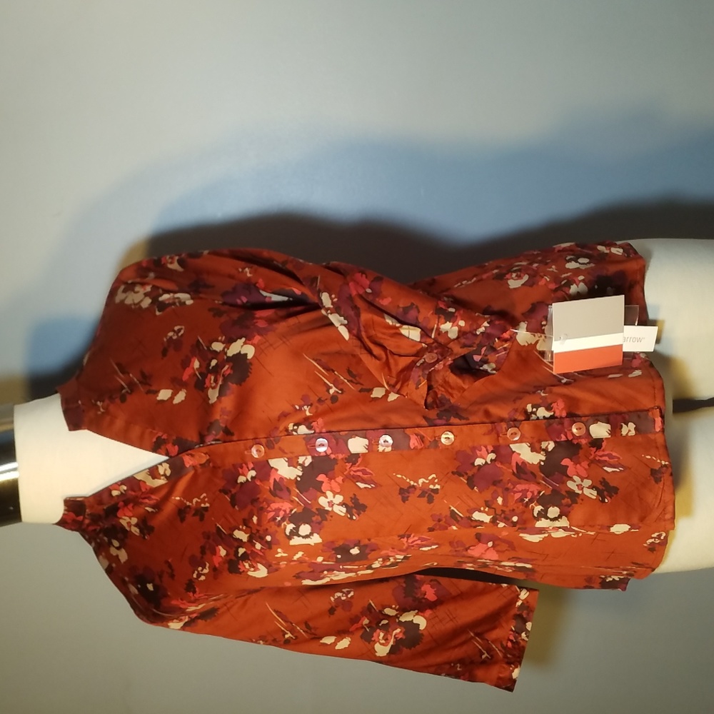 CROFT & BARROW BLOUSE PM NEW WITH TAGS Vintage RUST FLORAL